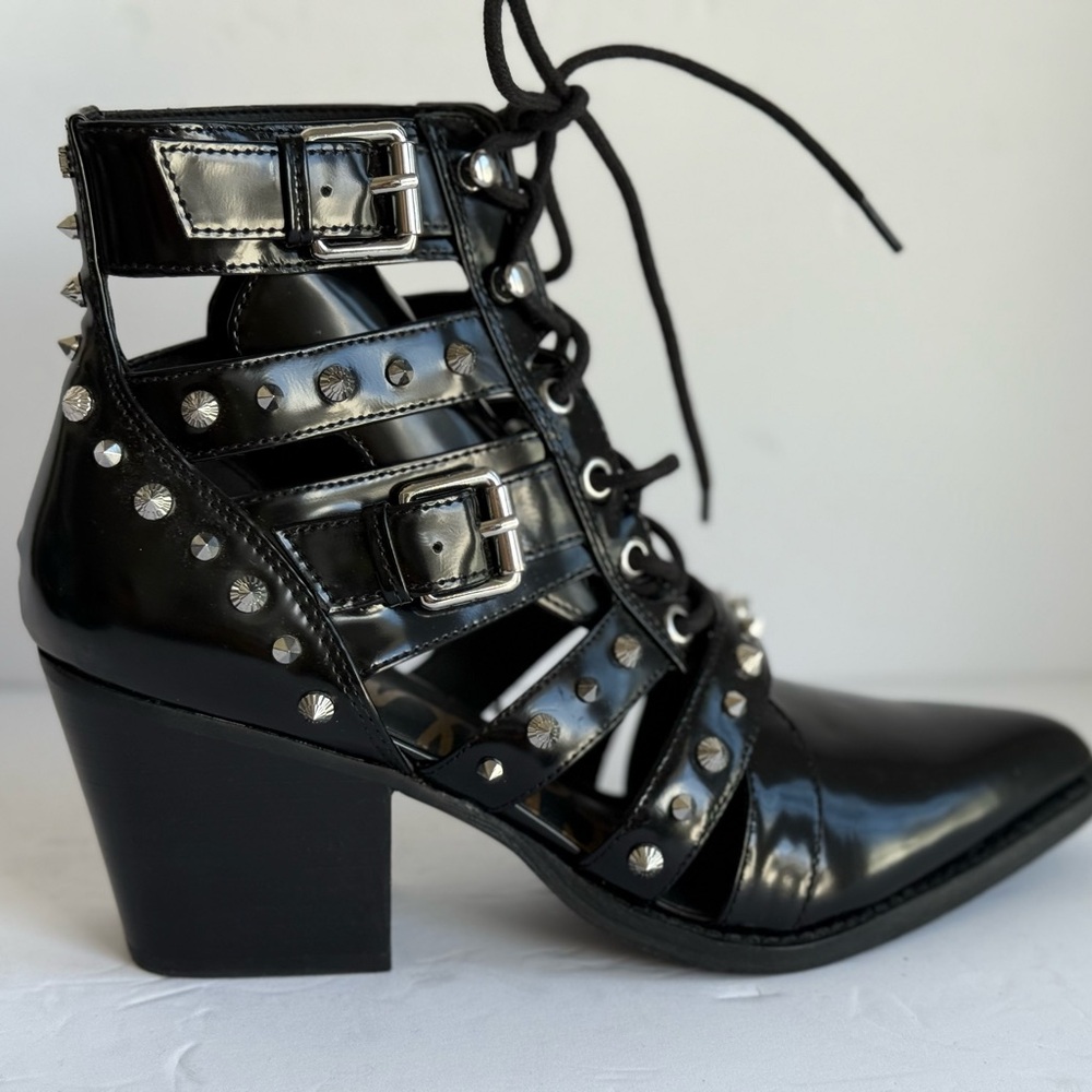 Sam Edelman Black Studded Lace-Up Boots - Picture 12 of 13